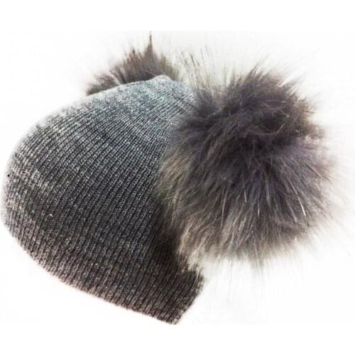 Earflap cap childrens winter infant newborn baby kids faux fur wool hat beanie with two double pom pom for boys and girl 0-40Y