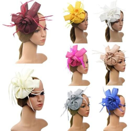 Fashion Women Ladies Solid Handmade Fascinator Feather Mini Top Hat Hair Clip Bride Wedding Party Cap
