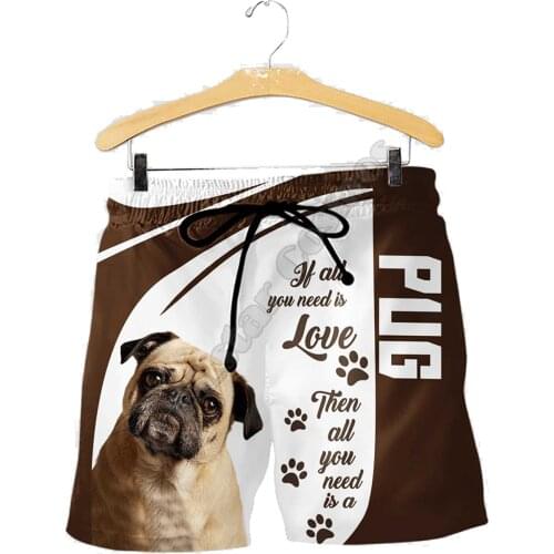 PLstar Cosmos Pug Mens Shorts Summer Casual Shorts Funny Animal 3D Printed Loose Cool Beach Comfortable