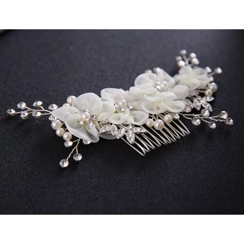 Rhinestone Floral Bride Hair Comb Crystal Flowers Head Pieces Leaf Bridal Hair Pins Tiaras Crown Wedding Hair Accessories