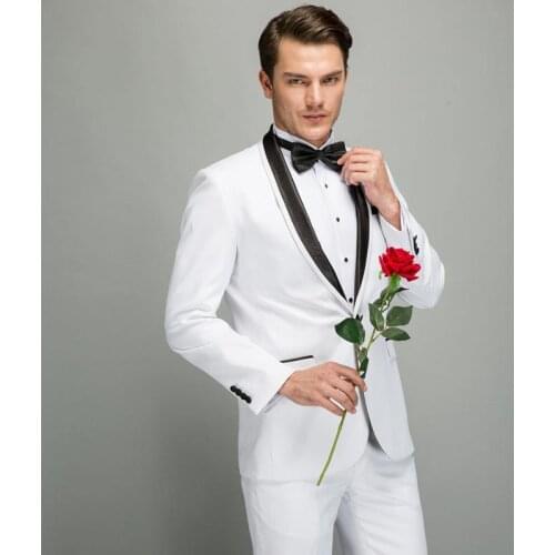 Wedding Bridegroom Suit Fashion Slim Fit Solid white Banquet Host Suits For Men High Quality Vip Shawl Collar Prom Party Suits