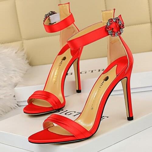Bigtree Shoes Women Rhinestone Sandals Sexy High Heels Wedding Bridal Shoe Black Red Heels Stripper Pumps Ladies Summer Stiletto