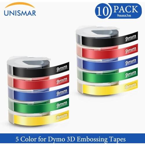 Unismar 10PCS Mixed Color 3D Embossing PVC Label Tapes Compatible Dymo 1610 1880 12965 Label Printers for Motex E101 Label Maker