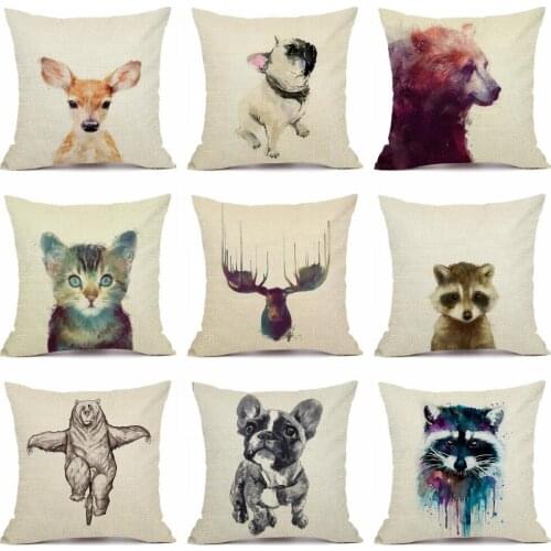 XUNYU Hand Painted Animal Cushion Cover Linen Throw Pillow Cover Car Home Decorative Pillowcase KQ008