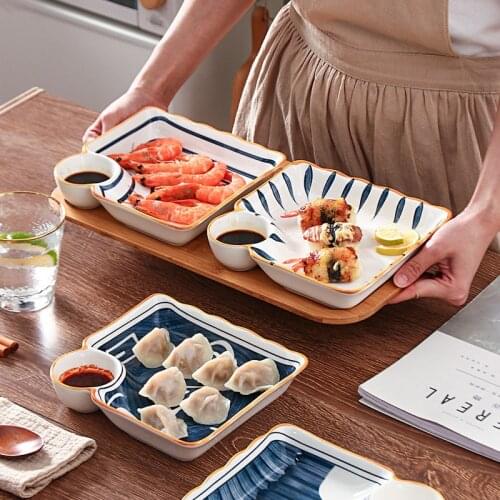 Japanese Style Ceramic Dumpling Plate Tableware Box Plate Sushi Dipping Moisture Separator Dinner Plates Dessert Plate