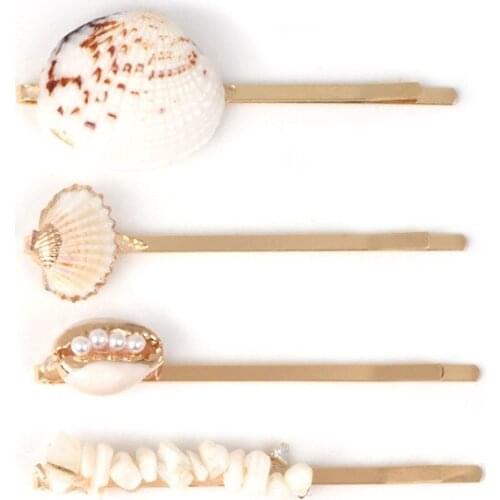 Natural shell pearl and conch hair bobby pins beach headwear ornament jewelry accessories hair clip set