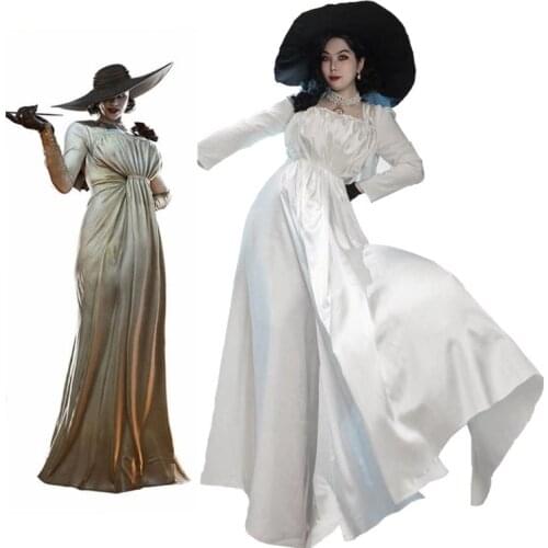 Lady Dimitrescu Cosplay Costume Village Chatelain Alcina Biohazard White Dress Lady Vampire Halloween Costume Outfit XS-4XL