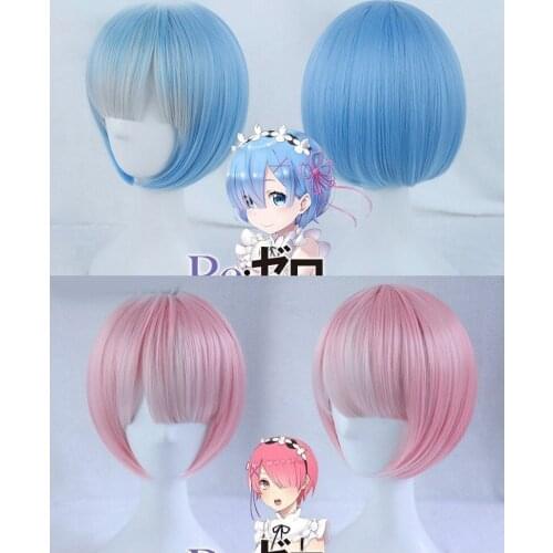 1pcs Re:Zero kara Hajimeru Isekai Seikatsu Synthetic Hair Anime Ram Rem Short Wig Cosplay Prop Party Decor for Women Girl Gift