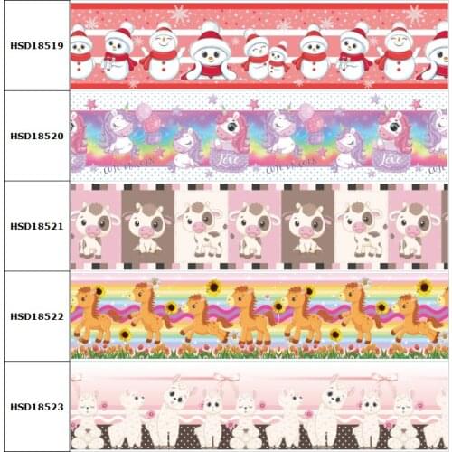 10yard Cartoon Unicorn Cow Animal Snowman Printed Grosgrain Ribbon Accessory Hairbow Headwear Decoration DIY Wholesale OEM 75MM