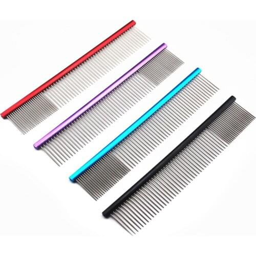 18.5cm*3.5cm Colorful Paint Professional Anti-Corrosion Grooming Comb For Dogs Cats Tapered Stainless Steel Pins Pet Grooming