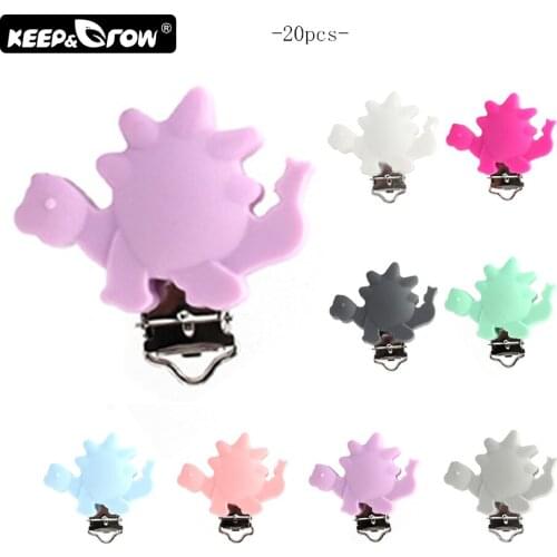 Keep&Grow 20Pcs Silicone Pacifier Clips Dinosaur Non-toxic Nipple Holder Baby Teether DIY Necklace Pendant Toys Accessories