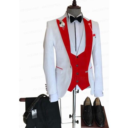 2021 Formal White Groom Wedding Suit 3 Pieces Set Tailored Fashion Suit For Men Best Man Slim Fit Blazer Vest with Pants Tuxedo