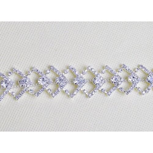 5Yards/ lot Clear Rhinestone Crystal Silver Tone Chain Costume Applique Trims Sewing 2cm