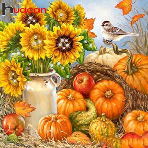 Huacan DIY 5D Diamond Painting Cross Stitch Sunflower Diamond Mosaic Embroidery Pumpkin Decor Home