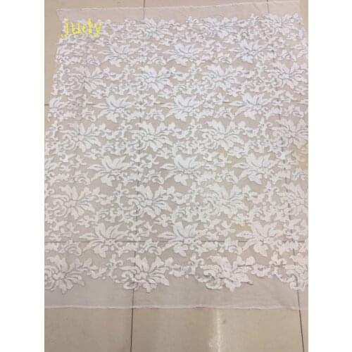 White silvery polyester-ray embroidery net cloth sequins are used for wedding dress fabrics xx174 Free shipping