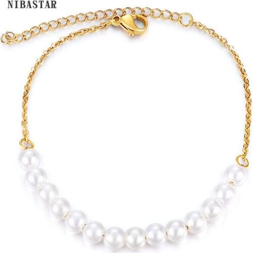 White Imitation Pearl Adjustable Bracelet Bohemia Trendy Stainless Steel Pearl Chain Jewelry Best Gift For Women Gift