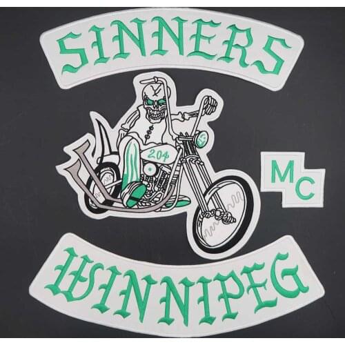 Sinners Winnipeg Large Embroidery Punk Biker Patch Badge Sticker for Clothing Hat Bags Iron on Backing