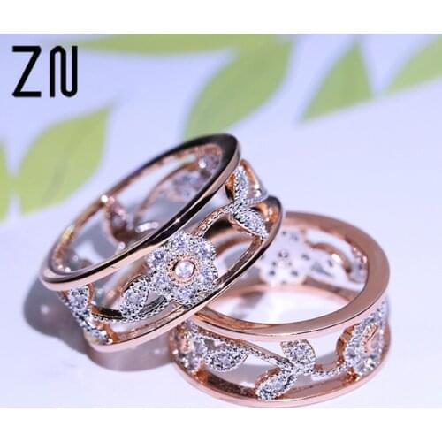 ZN New Arrival Rose Flower Hollow Design Ring For Women Color Lucky Flower Vine Leaves Ring