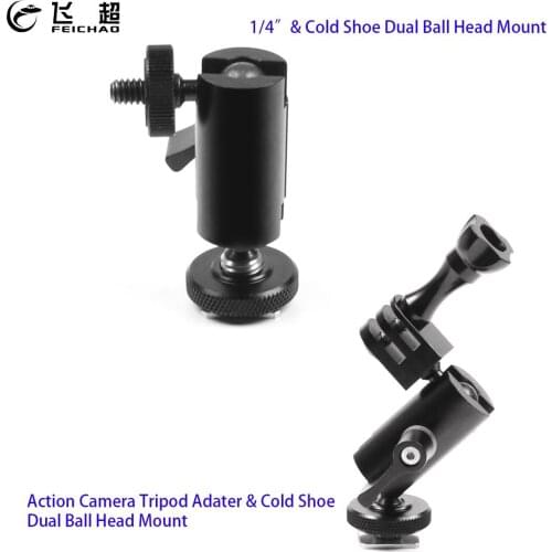 Magic Arm Cold Shoe + 1/4" Mount Tripod Adapter Dual Head 360 Adjustable Bracket for Monitor Light for Gopro 8 9 Insta360 ONE R