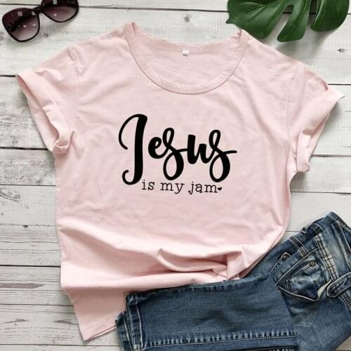 Jesus Is My Jam Heart Print T-shirt Stylish Unisex Graphic Christian Tee Top Casual Summer Womens Clothing Slogan Faith Tshirt