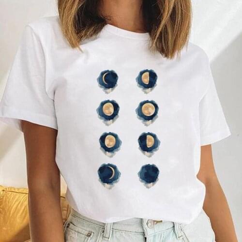 Women Moon Sweet Short Sleeve 90s Watercolor Casual Female Cartoon Clothes Tops Print Ladies Tees Tshirt Graphic T-Shirt