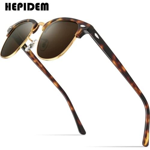 HEPIDEM Acetate Polarized Sun Glasses Women Vintage Retro Round Sunglasses for Women Brand Design Transparent Sunglass 9171