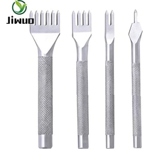 Jiwuo 4mm 1/2/4/6 Prong Stainless Steel Leather Hole Punch Lacing Stitching Handmade Leather Craft Tools Drilling Tool Set