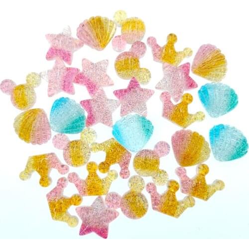 30pcs/lot DIY flat back resin crown star shell animals resin cabochons accessories for kids hair