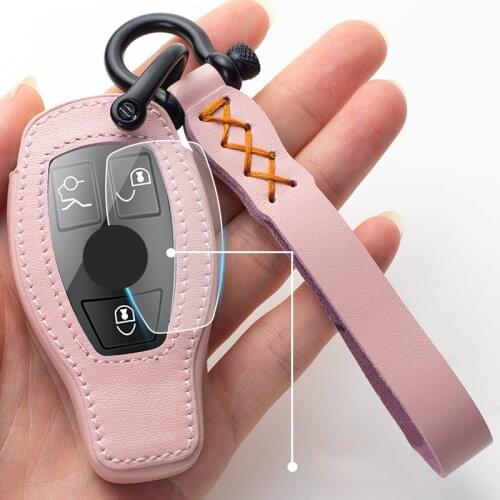 Leather Car Key Case Cover Keychain For Mercedes benz CLS CLA GL R SLK AMG W202 A B C S class 2017 E Class W213 2018 Accessories