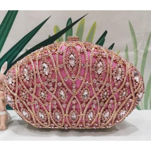 Pink Crystal Rhinestone Small Phone Clutches New Fashion Women Diamond Wedding Bridal Shoulder Party Purses Lady Chain Purse