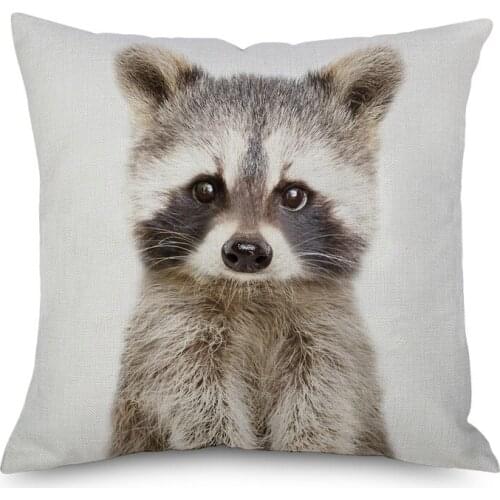 Raccoon Rabbit Tiger Sloth Cushion Covers Animal Painting Pillow Case 45X45cm Beige Linen White Polyetser Sofa Decoration
