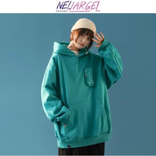 NELLARGEL Women Pocket Solid Y2k Hooded Hoodies 2021 Female Harajuku Korean Fashion Vintage Sweatshirts Girl Streetwear Pullover