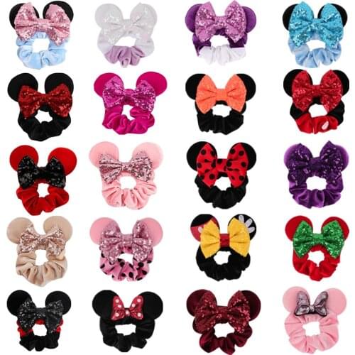 New Cartoon Hair Rings Hair Accessories Christmas Sequins Bow Thick Cat Ears Hair Rope Elastic Gold Velvet Rubber Bands