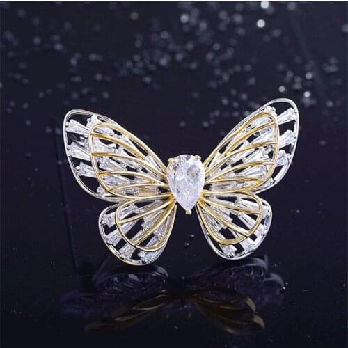OKILY Elegant Jewelry for Women AAA Zircon Animal Brooches Winter Coat Accessories Simple Butterfly Brooch Pin New Year Gift