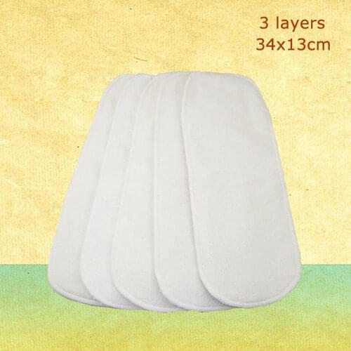 5pcs/lot Reusable Baby Diapers Nappy Liners 3 Layers Nano Cotton Modern Cloth Insert Diapers Soft Infant Diaper 34x13cm