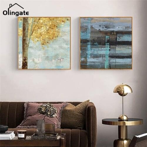 Golden Tree Landscape Print Poster Abstract Painting In Gold Leaf Block Modern Wall Art One Piece Picture Living Room Home Decor