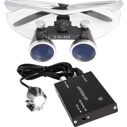 2.5X Dental Loupe Dental Lab Medical Loupe Dental Magnifier Dentists Silver with 3W Headlight