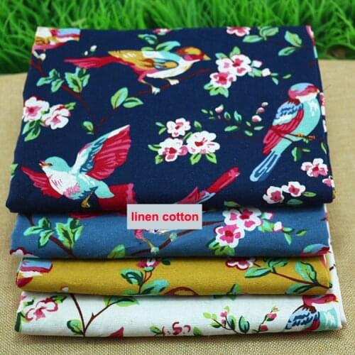 100cm*140cm Birds Floral Linen Material Cotton Linen Cloth Textiles Patchwork Chinese Ethnic Dress Fabric
