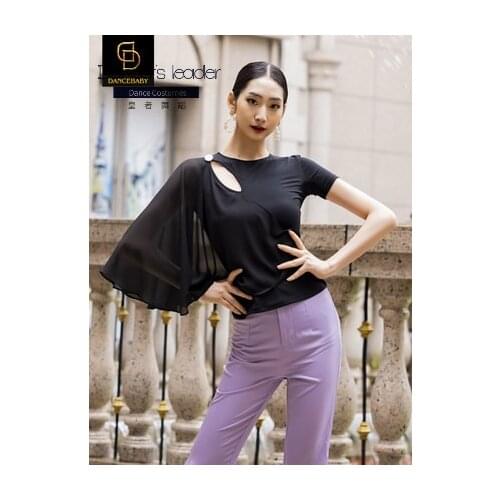 Latin Dance Tops Round Neck Bat Sleeves Modern Dance Practice Clothes Female Adult Tango Foxtrot Dance Practice Tops
