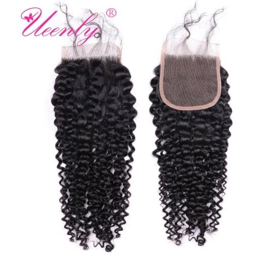 UEENLY Brazilian Kinky Curly Lace Closure 100% Human Hair 4x4 Lace Closure With Baby Hair Remy Natural Color Hair