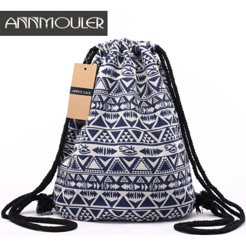 Annmouler Vintage Bacpacks Women Aztec Chic Drawstring Backpack Gypsy Bohemian Hobo Bag Folk Tribal Ethnic Fabric String Bag