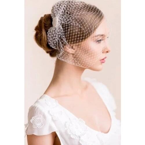 White Face Veils Bridal Net Birdcage Veil Pearls Hair Comb Charming Wedding Hair Accessorie Veil for Bridal Wedding Fascinator