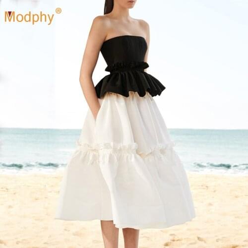 2020 Summer New Fashion Pleated Mid-Length Dress Vestidos Sexy Off-Shoulder Stitching Ruffled Bodycon Celebrity Club Party Dress