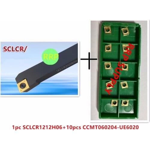 1pc SCLCR1212H06(12x12mm)+10pcs CCMT060204-UE6020 inserts to cut stainless steel and steel, External Turning Tool