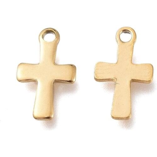 200pcs Cross Shape 304 Stainless Steel Charms Pendant for Jewelry Making DIY Bracelet Necklace 12x7x1mm Hole: 1.2mm