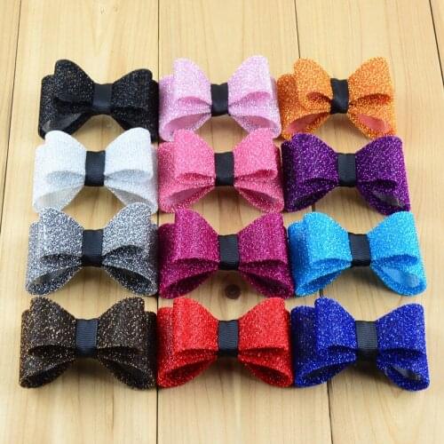 12pcslot New arrival Solid 3D bowknot without clip headwear Hard PVC Satin Bows 2.5 inch girls Hair Accessories 12color