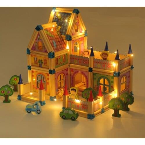 298pcs wooden blocks for kids castle Girls Princess DIY Villa Model Toy Handmade Doll House Birthday Gifts Educational Brick toy