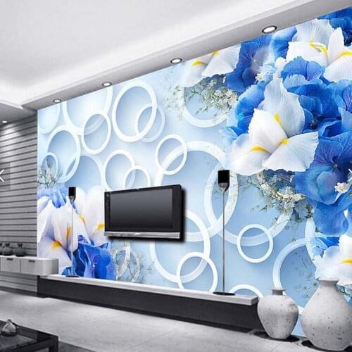 3D Abstract Circle Photo Wallpaper Blue flower Mural Wallpapers for Living Room Bedroom 3 d Wall Paper Murals Wall Art Decor