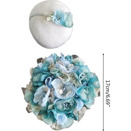 45BF 2 Pcs Newborn Photography Props Baby Hair Band Round Flower Cushion Set Headband Costume Kit for Infants Photo Shooting