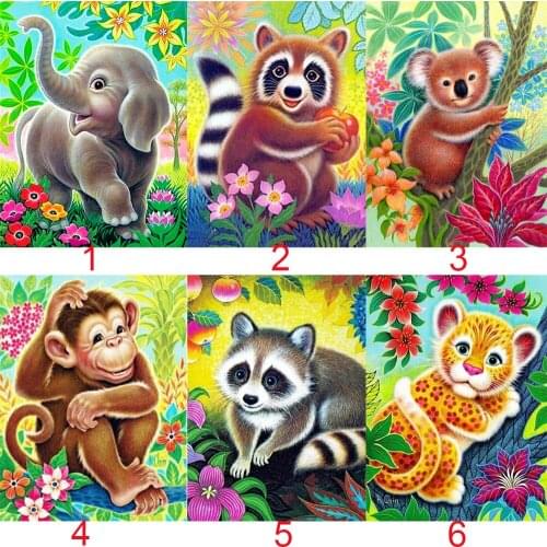 5D Diamond Painting Lion Full Round Square Embroidery Cartoon Animal Elephant Picture Rhinestone Mosaic Monkey Handmade Gift
